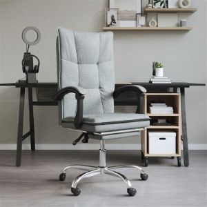 VidaXL Fauteuil Inclinable de Bureau, Chaise Pivotante avec Dossier et Repose-pied R&eacute;glables, Si&egrave;ge de Bureau avec Roulettes, Gris Fonc&eacute; Tissu