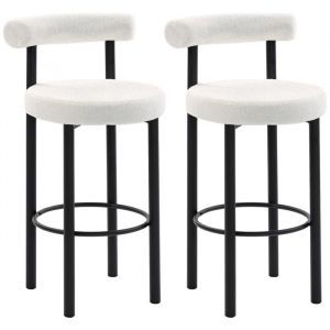 Homcom Lot de 2 tabourets de bar - dossier incurv&eacute; - repose-pieds - tissu bouclette et m&eacute;tal - 50x52,5x98cm - cr&egrave;me
