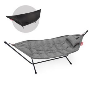 Fatboy Hamac Headdemock Sunbrella Deluxe avec cadre, oreiller et imperméable - bleu marine rayé - Black Gris