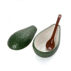 Fisura Bol à guacamole avec cuillère. Bol original en forme d'avocat. Bol à guacamole en porcelaine. Bol apéritif vert. 18 x 10 cm