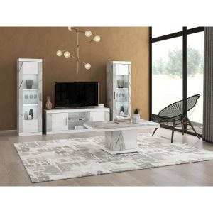 EROS - Ensemble Salon Table Basse + Meuble TV + Vitrines 1 Porte Eclairage Led int&eacute;gr&eacute; - Altobuy