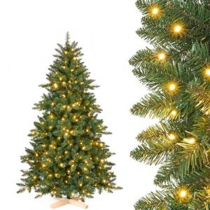 YORBAY Sapin de Noël Artificiel 150CM, 240 Lumières LED avec 10 Modes, Sapin Artificiel pour Décoration avec Support