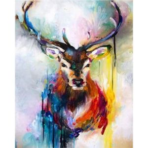 Peinture au num&eacute;ro : Portrait de Cerf color&eacute; - sans ch&acirc;ssis en bois