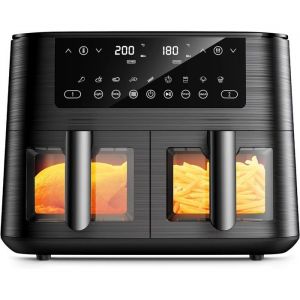 9L Dual Zone Air Fryer with Viewing Window, Oil Free Fryer with 2 Drawers, 9-in-1 Cooking Programs, Touch Screen, Appointment Functi
