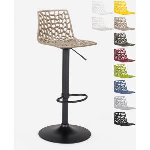 Grand Soleil Tabouret Design Cuisine Bar Base Noire Mate Réglable Spider Matt, Couleur: Beige Juta