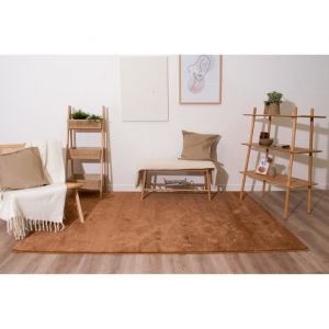 Tapis de salon &agrave; poils ras motif uni - NAZAR RUGS - 160x230 cm - Memphis - Marron