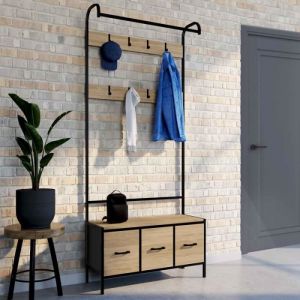 Idmarket Vestiaire d'entrée UTAH avec banc et 3 tiroirs en tissu design industriel