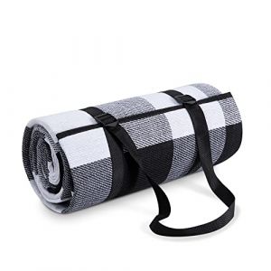Paco Home Couverture De Pique-Nique Camping XXL Plage Imperméable avec Poignée Légère Compacte Transportable Isolée, Couleur:Noir - Blanc 2, Dimension:200x200cm