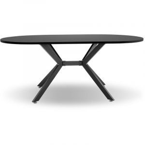 Marui - Table à manger ovale en bois et métal avec pied central Ashi 180x100 cm - noir mat