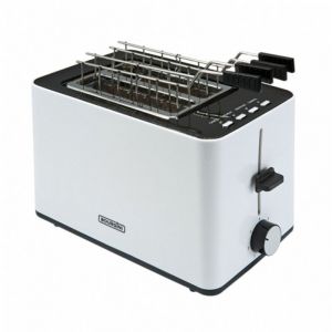 Bourgini Toasti Toaster - Grille-pain avec pinces Toasti - Blanc - Fente extra-large pour 2 sandwichs grill&eacute;s - R&eacute;glage du brunissement et fonction de d&eacute;cong&eacute;lation