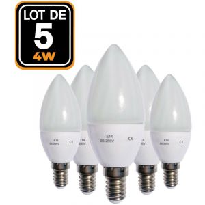 Image de Europalamp Lot De 5 Ampoules Led Flamme E14 4w 220v 3000k Haute Luminosité