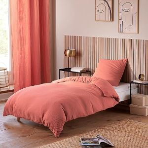 Univers décor Parure de couette Gaze de Coton 140 x 200 pour lit 1 place - Blush