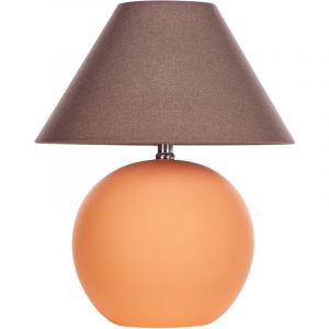 Beliani Lampe &agrave; Poser Orange en C&eacute;ramique Abat-Jour Conique en Lin Peint &agrave; la Main Limia