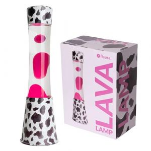 Fisura Lampe à lave - Lampe à lave vache. Base à motif de vache et lave rose. Avec ampoule de rechange.11x11x 39,5.