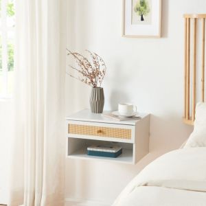 [en.casa] - tagère murale Eiker 40 x 32 x 23 cm blanc aspect rotin