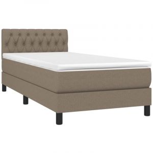VidaXL Sommier à Lattes de Lit avec Matelas et LED, Lit Rembourré, Lit Simple, Lit Adulte de Chambre à Coucher Intérieur, Moderne, Taupe 90x190 cm Tissu 3133361