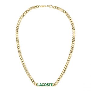 Lacoste Collier Homme Script - 2040475 Acier Doré, Vert