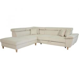 Canap&eacute; D'angle Convertible - 4 Places - Weston - Velours C&ocirc;tel&eacute; Beige - T&ecirc;ti&egrave;res R&eacute;glables - 259 X 227 X 77/92 Cm
