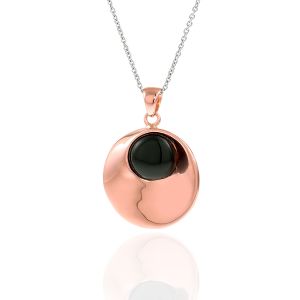 Cleor Collier en Argent 925/1000 Bicolore et Onyx Noir
