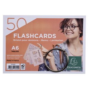 Exacompta 50 fiches Bristol Flashcards sous anneau - Format A6 - Ligné - Coloris assortis