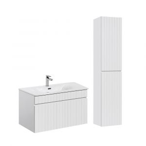 Image de SANS Ensemble meuble simple vasque encastrée 80cm et colonne Zelie Blanc