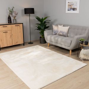 Paco Home - Tapis Salon Chambre Adulte Poils Ras Lavable En Machine Uni Moelleux 200 cm carré, Crème