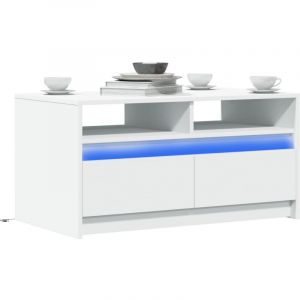 VidaXL Table basse avec lumières LED blanc bois d'ingénierie, table latérale, table de salon, table d'accent, bout de canapé, table centrale