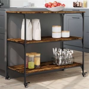 Chariot de cuisine chêne fumé 102x50x95 cm bois d ingénierie