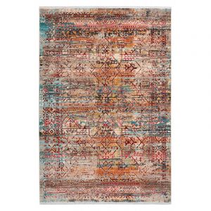Deladeco Tapis vintage multicolore avec franges ray&eacute; Park 160x230