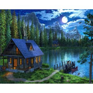 Figured'Art Peinture par Numéro Adulte Lac nocturne - Activité Manuelle Kit de Loisir Créatif DIY Numéro d'art Complet - 40x50cm sans châssis en Bois