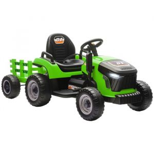 Tracteur électrique enfants - AIYAPLAY - remorque amovible - télécommande 24G - PP et métal - 139x58x55cm - vert