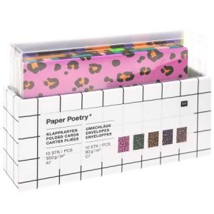 Rico Design Set de mini cartes et enveloppes - Acid Leo - 10,5 x 7,4 cm - 10 pcs