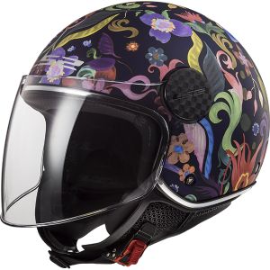 Ls2 Casque moto OF558 SPHERE LUX BLOOM Bleu Rose, Noir/Bleu/Rose, S