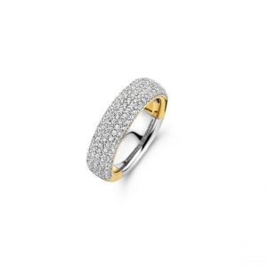 Ti sento Bague femme - Bague argent dor&eacute; pav&eacute;e d'oxydes de zirconium