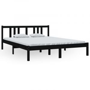 VidaXL Cadre de Lit Bois Massif Noir 150x200 cm Tr&egrave;s Grand Noir