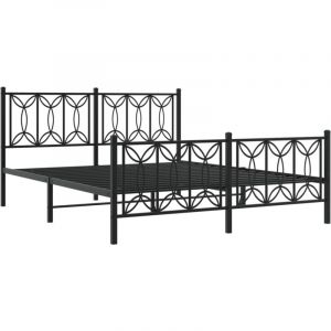 VidaXL Cadre de lit métal avec tête de lit/pied de lit noir 160x200 cm