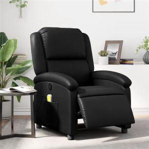 VidaXL Fauteuil de Massage Inclinable Électrique, Chaise de Relaxation avec Dossier et Repose-pied Réglables, Siège de Salon, Moderne, Noir Similicuir
