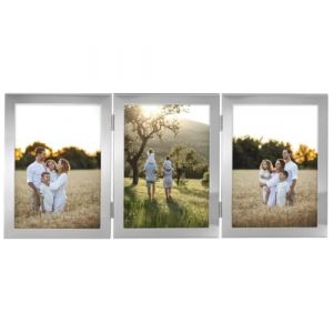 Hama Lot de 3 cadres photo, 10 x 15 cm, pour plusieurs photos, portrait, format portrait, portrait, paysage, à suspendre, velours, 3 formats d'image 10 x 15 cm, argent