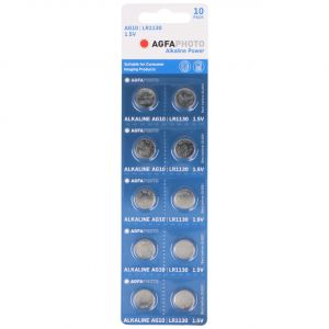 AgfaPhoto Pile alcaline, pile bouton, LR54, V10GA, alimentation 1,5 V, blister de vente au détail (paquet de 10)