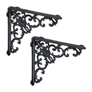 Relaxdays Querre étagère murale, lot de 4, ancien, fonte de fer, ornements baroques, HxLxP : 21,5x21,5x4 cm, noir