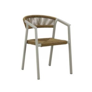 Proloisirs Fauteuil Empilable En Aluminium Et Rope ? Gabriel ? Assise Tress&eacute;e ? Coloris Cr&egrave;me Et Naturel