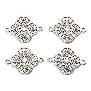 Creotime Lot de breloques intercalaires Filigrane fleur - Argenté - 15 mm - 4 pcs