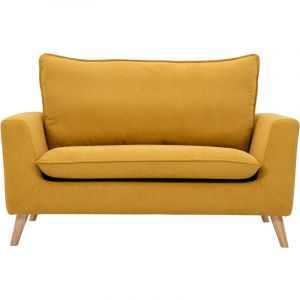 Miliboo Canapé scandinave 2 places en tissu effet velours jaune moutarde et bois clair jonas