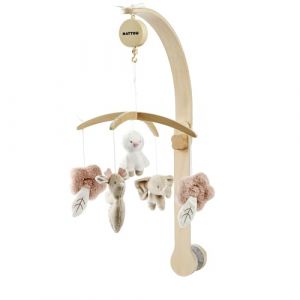 Nattou Mobile avec bo&icirc;te &agrave; musique, berceuse douce &laquo; La-Le-Lu &raquo; en polyester/bois, pour fan de fan, beige