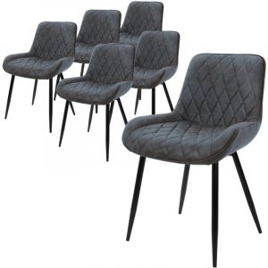 Ml-design - Set de 6 Chaises de Salle &agrave; Manger, Anthracite, avec Dossier et Accoudoirs, Assise Synth&eacute;tique, Pieds M&eacute;tal Noir, Style R&eacute;tro, Fauteuil