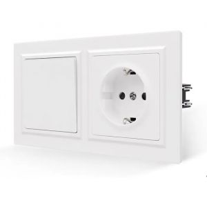 Image de Prise de courant avec interrupteur d'&eacute;clairage blanc cadre double 157x86mm design moderne en plastique PC ignifuge haute qualit&eacute;