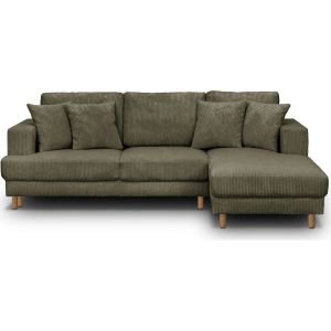 Canap&eacute; d'angle &agrave; droite convertible 4 places en velours c&ocirc;tel&eacute; vert