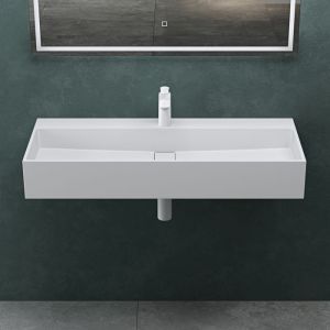 Mai&mai - Lavabo Suspendu Vasque à Poser Blanc Mat 100x40x14cm Évier Lave Mains Salle de Bain avec Cache Bonde Col6028