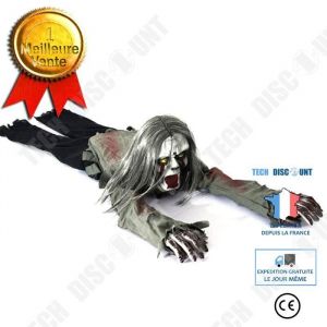 TD Décoration Halloween Bonhomme longs cheveux fantôme de simulation voix contrôlée électrique Yeux Rouge Lumineux peur cosplay