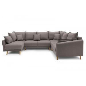 Image de Bobochic Canapé panoramique XXXL convertible coffre MIA Angle gauche Taupe